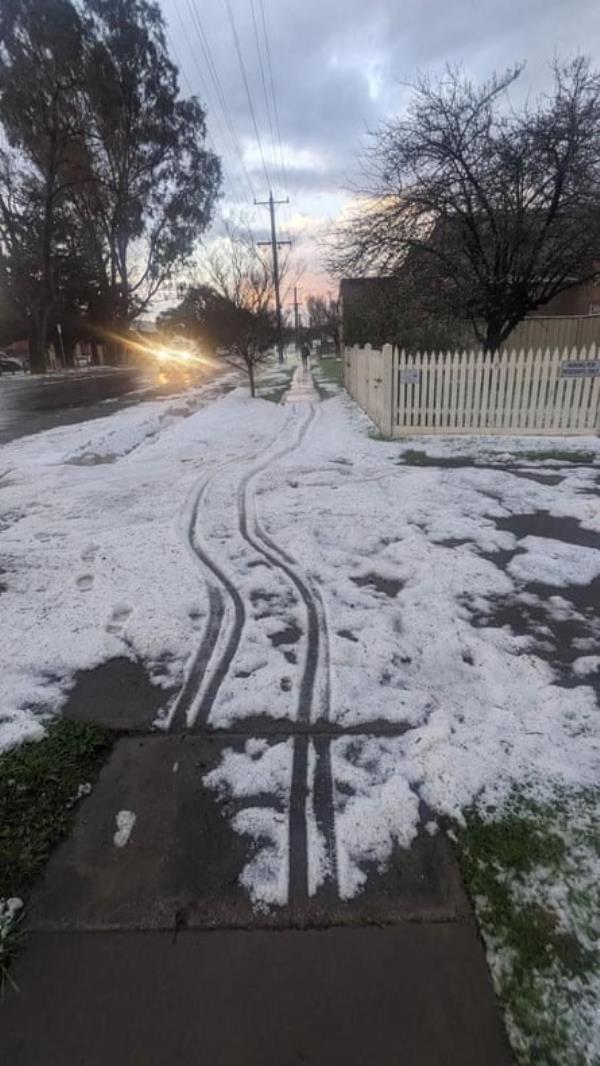 Hail on a footpath